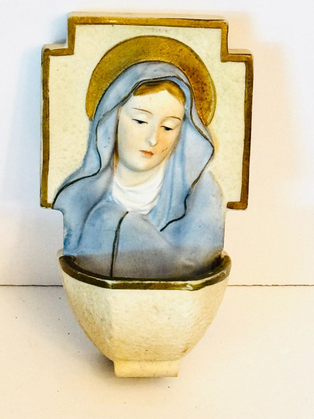 Vtg Virgin Mary Porcelain Holy Water Font Japan 1962 Handpainted Religious Catho